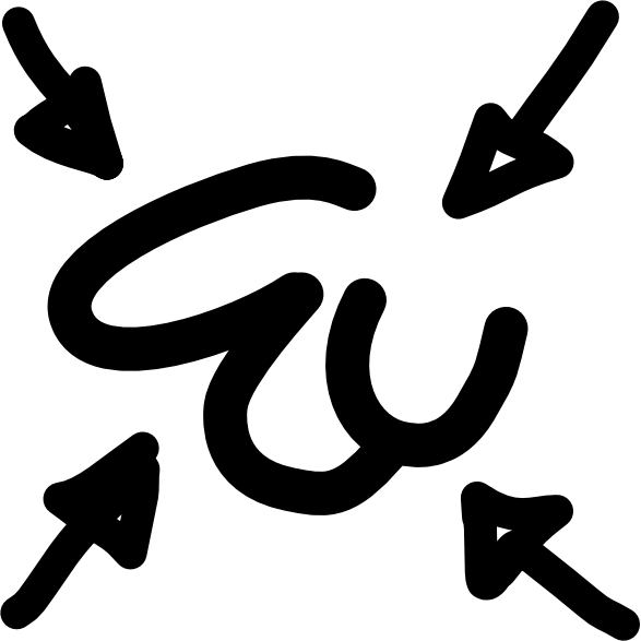 4 black arrows point at an image made up of 3 black curves from all sides. The curves are arranged to look like a penis.